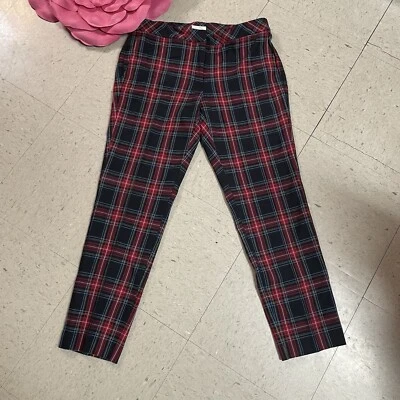NUEVO CON ETIQUETAS J. JILL Premium Bi-Elástico Recortado Rojo Tartán Cuadros Pantalones Talla 8 con Bolsillos Foto 1 de 4