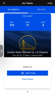 Golden State Warriors Vs LA Clippers NBA Gameday Ticket 4/13 - Picture 1 of 1