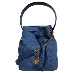 VERSACE Bag Blue Quilted Denim Leather Crossbody Shoulder Women Borse 1400usd - Picture 1 of 9