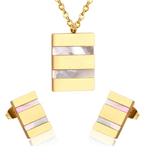 18k Gold Plated Pearl Shell Abstract Necklace Pendant Set with Earrings 3 pc - Picture 1 of 3
