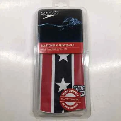 Speedo Elastomeric Printed Silicone Swim Cap Navy Red White Blue Stars & Stripes - Image 1 of 2
