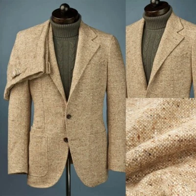 Men Suits Tweed Wool Blend Formal Wedding Party Tuxedos Tailored Notch Lapel - Image 1 of 4