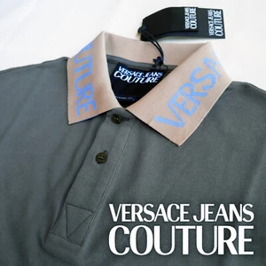 NP~230€ VERSACE Polo S/M, verde-gris, cuello logo, polo, efecto 2 capas - Imagen 1 de 21