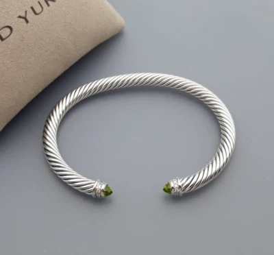 David Yurman 5mm Cable Classics Bracelet with Peridot and Diamonds size Medium - Image 1 of 4