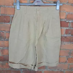 Vintage Damenshorts hellbraun plissiert hoch tailliert Manschetten Leinenmischung Größe 11/12 - Bild 1 von 7