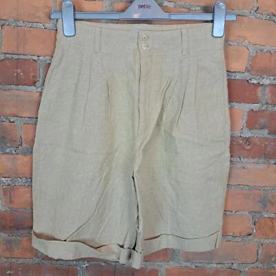 Pantalones cortos vintage para mujer color tostado plisado cintura alta puños mezcla de lino talla 11/12 Foto 1 de 4