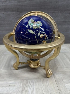 Brújula de lapislázuli incrustación semipreciosa globo terráqueo mundo de mesa de piedras preciosas decoración de colección Foto 1 de 4
