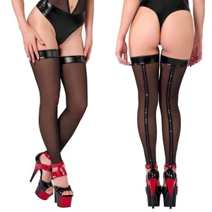 Women’s Sheer Black Thigh High Stockings with Rhinestone Back Seam, Footless - Picture 1 of 7