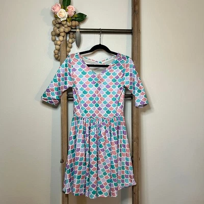 Dot Dot Smile Mermaid Scale Print Dress Girls Size 7 Kids Flutter Sleeve - Image 1 of 4