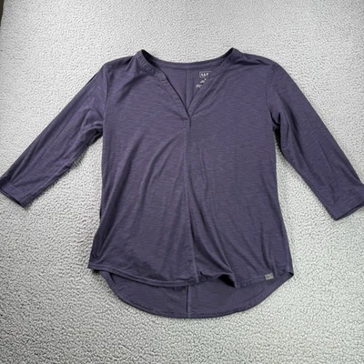 LL Bean Top Womens M Purple Streamside Tee 3/4 Sleeve Splitneck Casual Minimal - Image 1 of 4