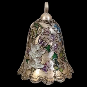 Vtg Enamel Cloisonne Bell Ornament W/ Scalloped edges 2.5" High 2.25" W - Picture 1 of 6