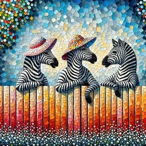 QPuzzles 256 Piece Square Jigsaw Puzzle - Audrey's Hatbox Zebras At Back Fence - Picture 1 of 1