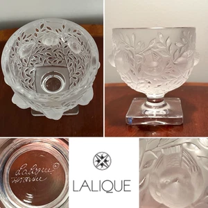 New $950 Signed LALIQUE Elisabeth Sparrow Bird Frosted Crystal Glass Vase 5-1/8" - Picture 1 of 16