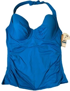 TOMMY BAHAMA Tankini Swimwear Peacock Blue Molded Cup Resort-Wear Beach XL DD - Picture 1 of 7