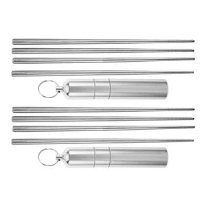 2 Sets Foldable Chopsticks Set: Portable Stainless Steel Reusable Utensils With - Picture 1 of 12