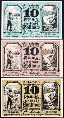 GOLLNOW / GOLENIÓW 1921 "Motivo Sembrador" Serie Completa Alemán Notgeld Polonia Foto 1 de 2