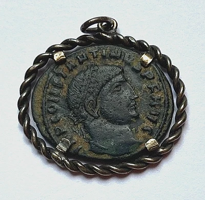 CONSTANTINE I The GREAT 306-337AD ROMAN EMP. BRONZE TS MINT COIN ANTIQUE PENDANT - Image 1 of 2