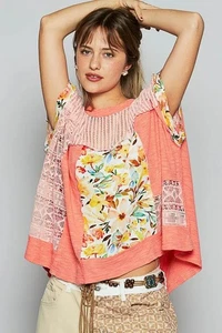 POL Hollow Out Floral Half Sleeve Knit Top - Bild 1 von 6