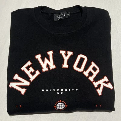 Sudadera de la Universidad de Nueva York para Hombre Talla Mediana Negra Boohoo Hombre Defecto Foto 1 de 4