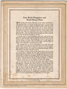 Face Brick Bungalow and Small House Plans, by Paul B. Belden, AFBA, 1921 illus - Picture 1 of 3