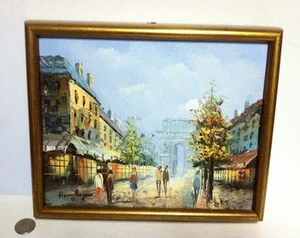 Mid Century Oil Painting Paris St.Scene Signed & Framed 8"x"10 Canvas - Picture 1 of 5