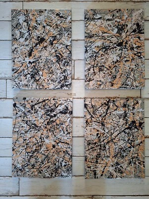 Pintura de acción abstracta original estilo Jackson Pollock CUATRO lienzos Foto 1 de 4