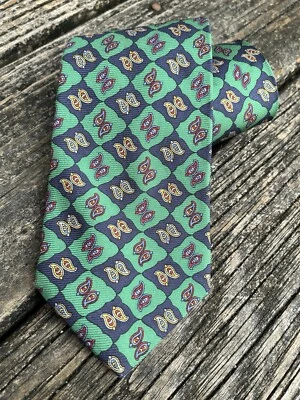 Corbata de seda John Comfort Harrods cachemira para hombre de colección años 80 90 verde azul rojo Inglaterra Foto 1 de 4