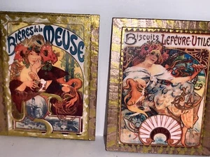1:12 Scale Wall Art Nouveau Style Set Of 2 Plaques Theater Posters French Female - Picture 1 of 3