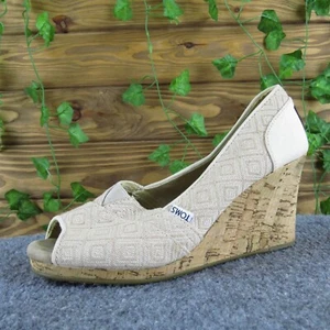 TOMS Women's Geometric Peep Toe Beige Fabric Pump 8.5 Medium Gently Used 2025 - Imagen 1 de 6
