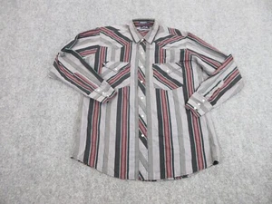 Dickies Shirt Mens Medium Gray Red Stripes Pearl Snap Button Up Casual Western - Picture 1 of 11