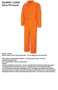 New BULWARK FLAME RESISTANT COVERALL CLD6OR Orange EXCEL FR CAT2 $95 Retail - Picture 1 of 2