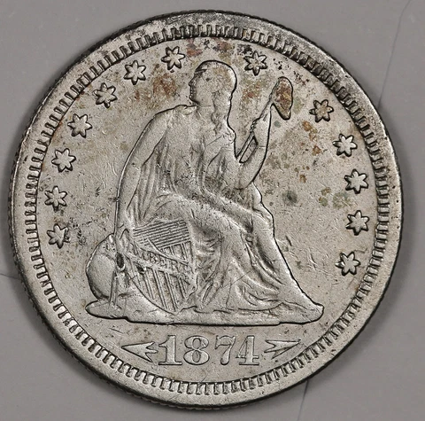 1874-s Seated Liberty Quarter.  About Fine.  185932 Cover