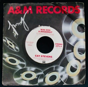 CAT STEVENS ~ handsigniert WAS DOG A DOUGHNUT Promo Plattenhülle + 45 ~ Yusef Islam - Bild 1 von 3