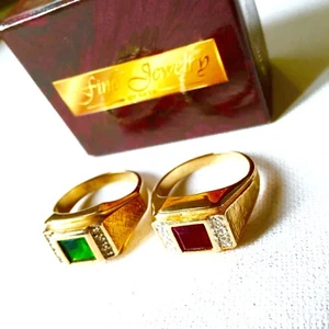 Seta feines Paar Ringe Größe 10 Lab Created Smaragd Rubin CZ Goldplatte verpackt - Bild 1 von 8