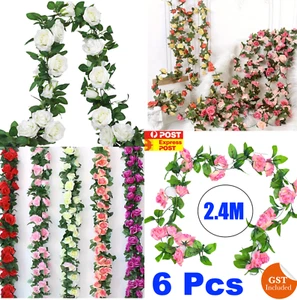 6x 2.4M Artificial Silk Flowers Fake Vine Ivy Hanging Garland Floral Wedding GM6 - Picture 1 of 11