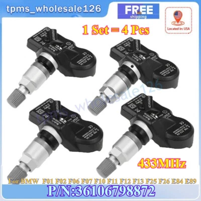4Pcs 433MHz 36106798872 TPMS Tire Pressure Monitoring Sensor For BMW F10 F25 F01 - Image 1 of 4