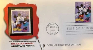 Fleetwood 4025 The Art of Disney Romance Mickey and Minnie Mouse Encased Stamp  - Picture 1 of 1