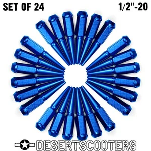 24 Piece Spike Lug Nuts 1/2"-20 4.5" Long fit Chevy GMC Square Body C10 BLUE - Picture 1 of 9