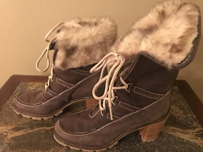 $$$ Botas de cuña al tobillo de diseñador de cuero gamuza marrón HUNTER 39 (EE. UU. 9) Foto 1 de 4