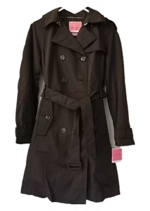 Kate Spade New York Double-Breasted Belted Trench Coat Jacket In Black, Size S - Picture 1 of 13