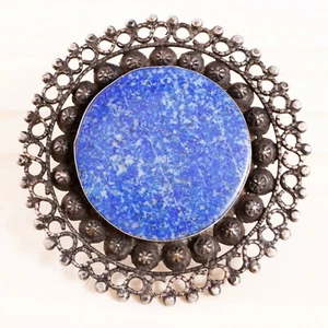 MASSIVER VINTAGE STERLING DENIM LAPIS RUNDER COCKTAIL RING GRÖSSE 8,75 2,6" 46G - Bild 1 von 5
