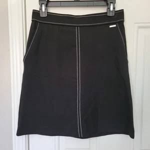T Tahari A Line Contrast Stitching Black Knit Mini Skirt Fall Classic Medium - Picture 1 of 10