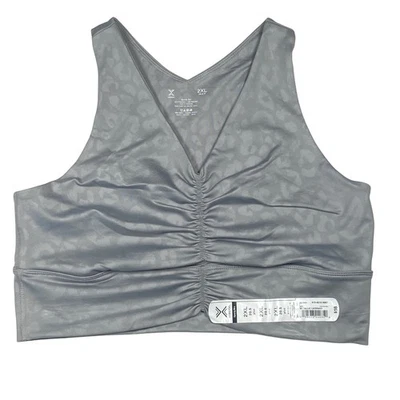 Xersion  Sports Bra Womens 2XL Gray Metallic Leopard Racerback Ruched NEW - Image 1 of 4