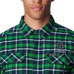 Columbia Green Notre Dame Fighting Irish Flare Gun Flannel Long Sleeve Shirt LG - Picture 1 of 3