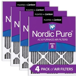 20x20x1 (19_1/2x19_1/2) Furnace Air Filters MERV 8 Pleated Plus Carbon 4 Pack - Picture 1 of 7