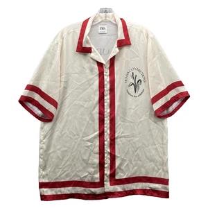 Zara Satin Button Down Hemd Herren Small Creme Rot Resort Coastal Streetwear Retro - Bild 1 von 9