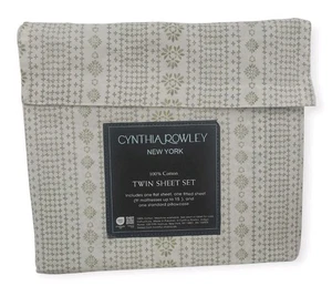 Set lenzuola gemelle Cynthia Rowley motivo verde salvia 100% cotone - Foto 1 di 3