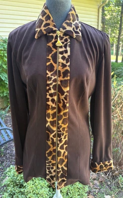 Vintage Joseph Ribkoff Animal Giraffe Print Zip Brown Lined Jacket Women’s Sz 8 - Image 1 of 4