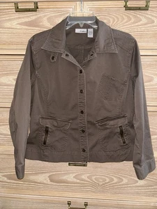 Chaqueta de Jean Chico’s Platinum para Mujer Talla 2 Marrón Frontal a Presión Utilidad Informal - Imagen 1 de 4