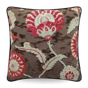 Cuscino decorativo in tessuto Travers Inigo fiore rilievo velluto marrone arredo - Picture 1 of 6